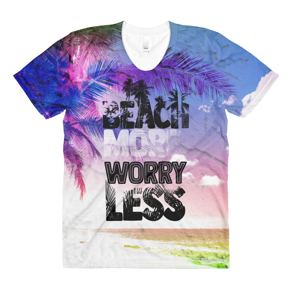 Beach More, Worry Less, Sublimation women’s crew neck t-shirt